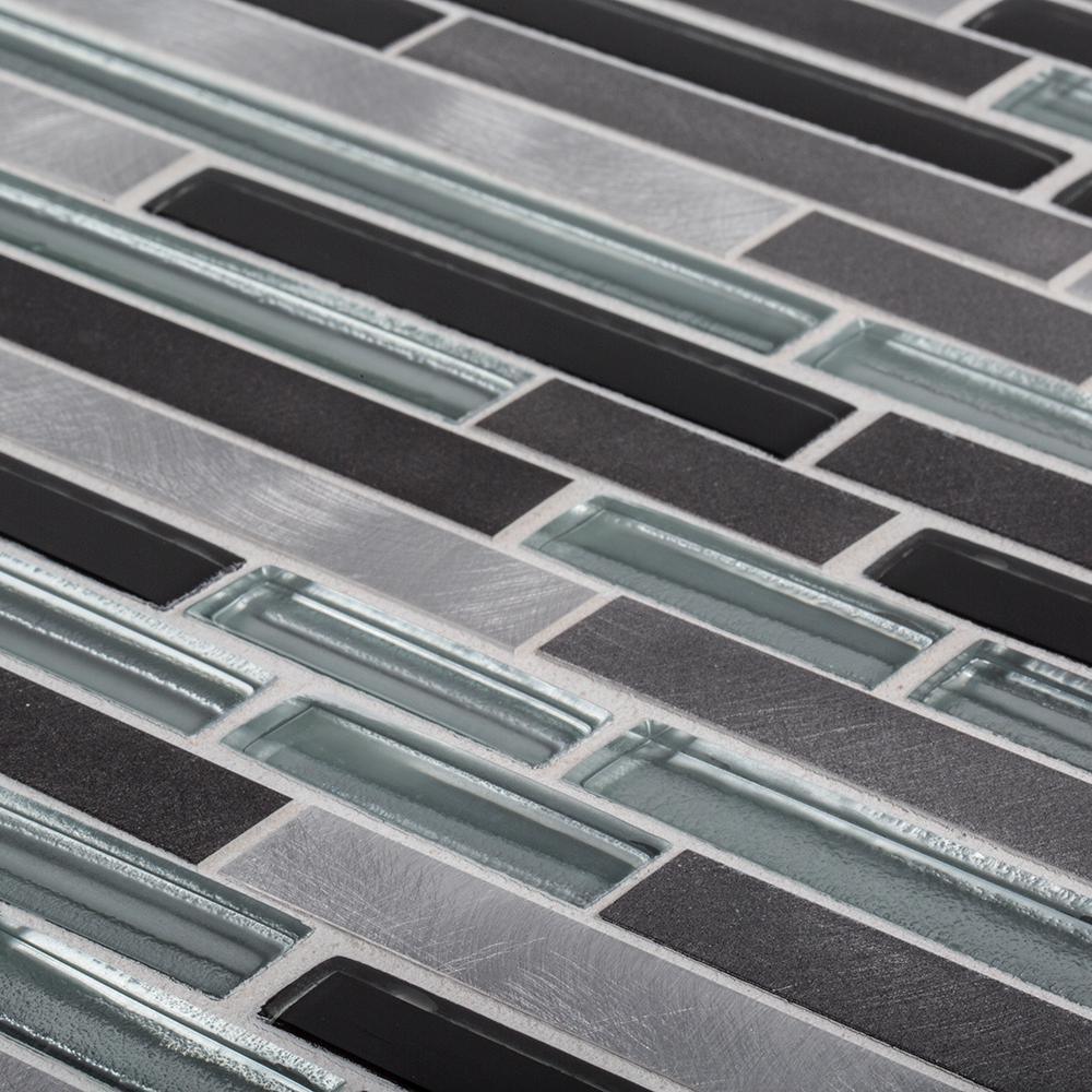 Jeffrey Court Binary Code Gray 11.625 in. x 11.75 in. x 6 mm Interlocking Textured Glass/Stone/Metal Mosaic Tile