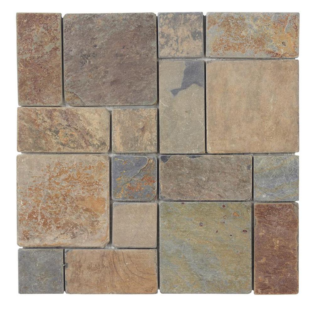 Jeffrey Court Rust Block Medley 11.75 in. x 11.75 in. x 11.5mm Slate Mosaic Floor and Wall Tile