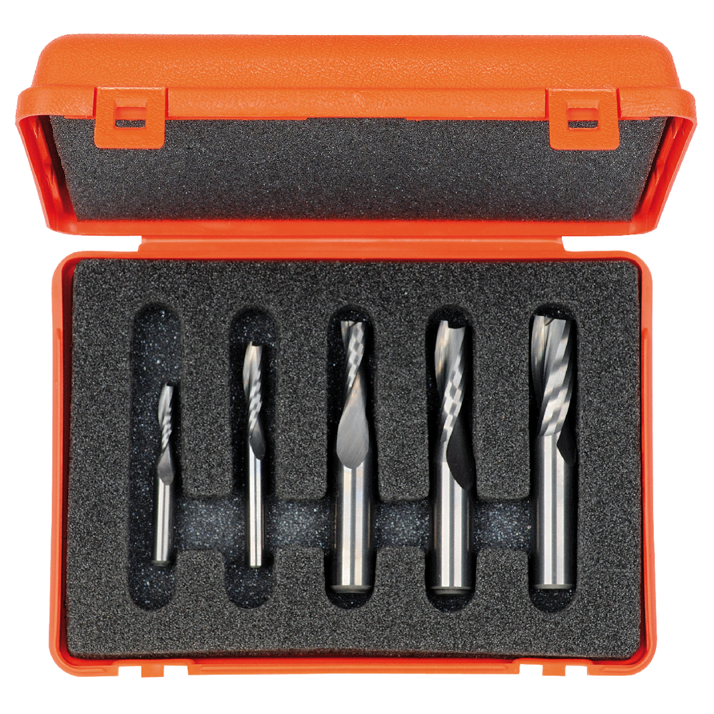 Solid Carbide Upcut Spiral Bit Set 1/4”-1/2” Rh (5-Pcs.)