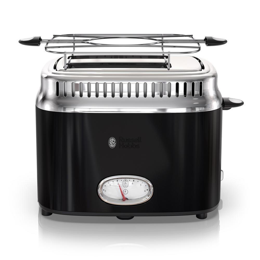 Retro Style 2-Slice Black Stainless Steel Toaster with Built-In Timer