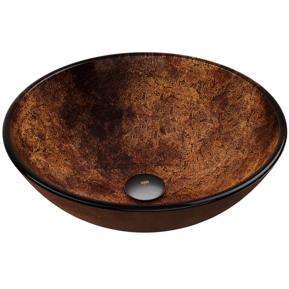 VIGO Russet Handmade Countertop Glass Round Vessel Bathroom Sink