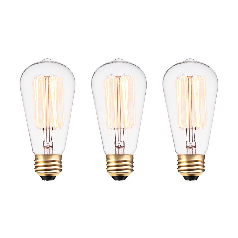 Globe Electric 60W Vintage Edison S60 Squirrel Cage Incandescent Filament Light Bulb (3-Pack)
