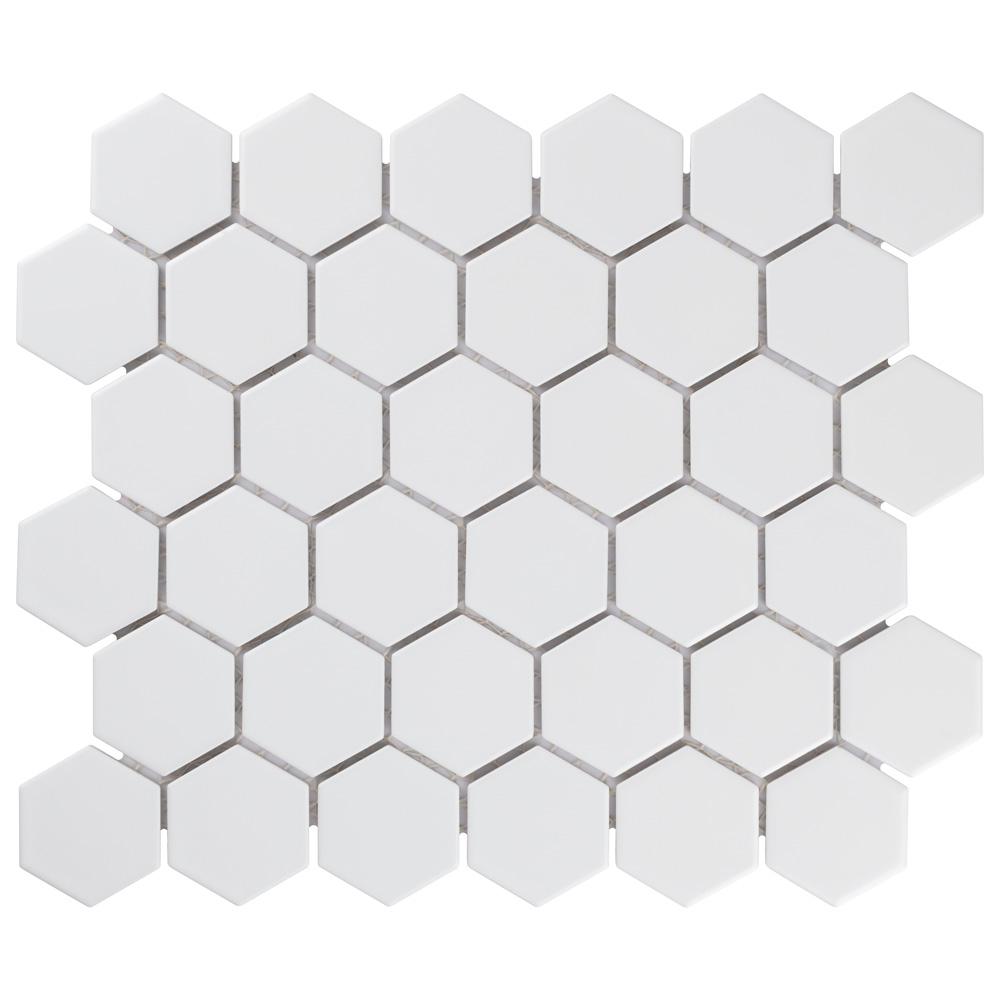 Merola Tile Metro Hex 2 in. Matte White 11-1/8 in. x 12-5/8 in. x 6 mm Porcelain Mosaic Tile (9.96 sq. ft. / case)