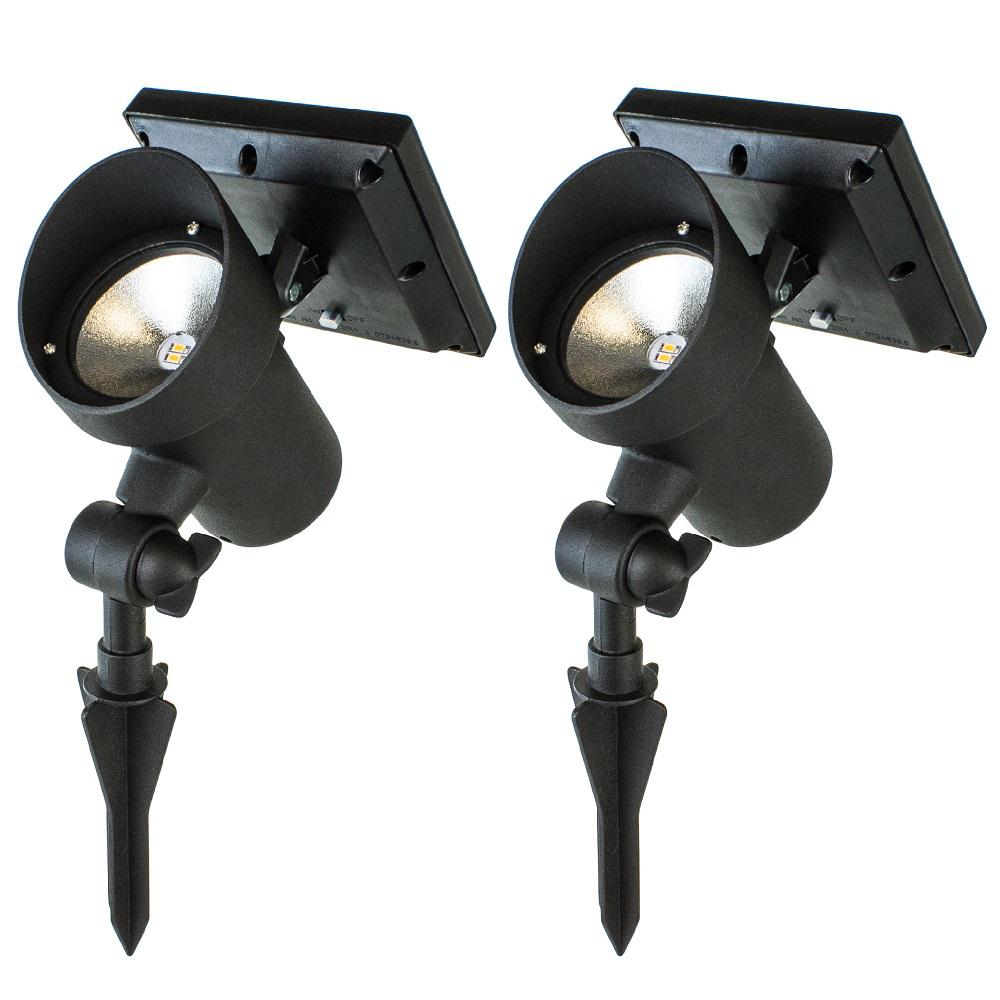 High Lumen Metal Solar Black Outdoor Integrated LED Landscape Spot Light (2-Pack)