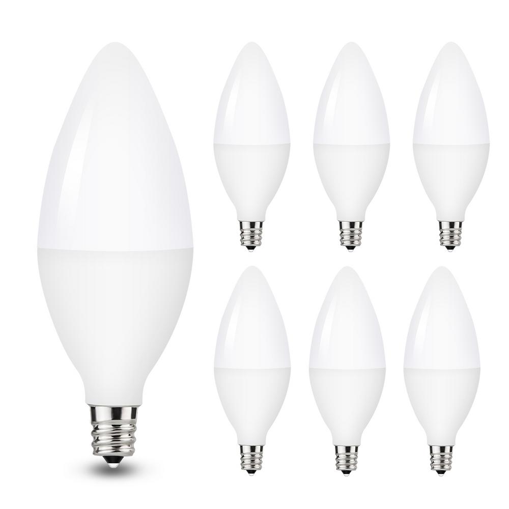 YANSUN 40-Watt Equivalent 5W C37 Non-Dimmable LED Candle Light Bulb E12 Base in Warm White 3000K (6-Pack)