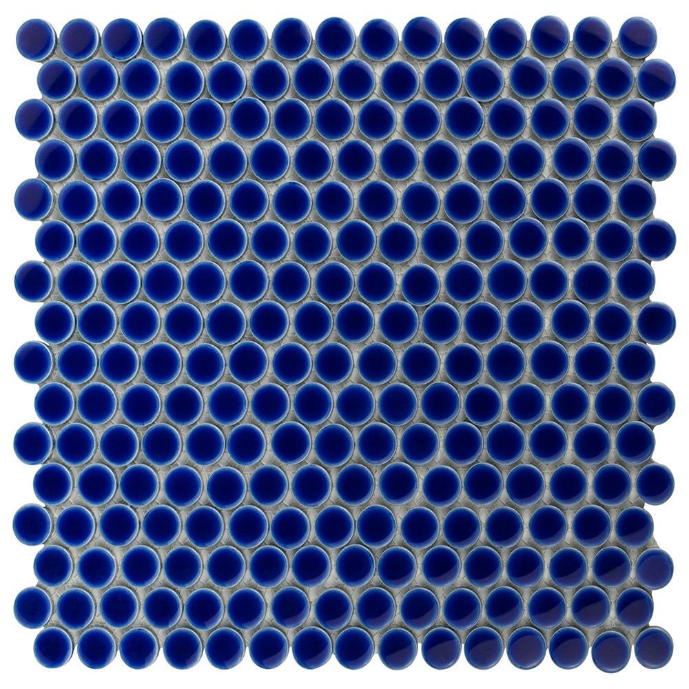 Merola Tile Hudson Penny Round Cobalt 12 in. x 12-5/8 in. x 5 mm Porcelain Mosaic Tile (10.74 sq. ft. / case)