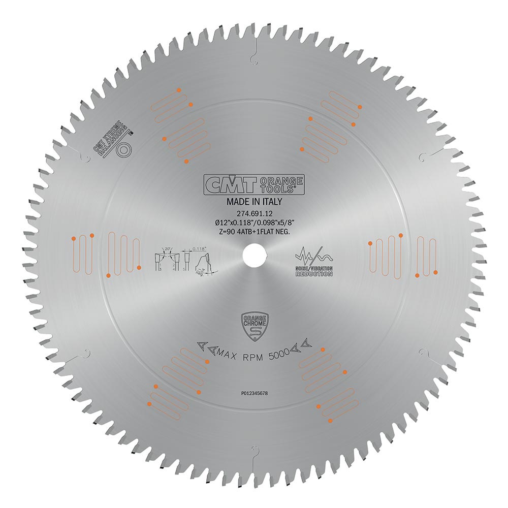 CMT 274.691.12 – ORANGE CHROME BLADE FOR DOUBLE MITER 12″ x T90 TCG -3°NEG