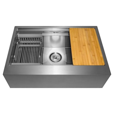 AKDY Handmade 30-in x 20-in Stainless Steel Single Bowl Tall (8-in or Larger) Undermount Apron Front/Farmhouse Residential Kitchen Sink All-in-One Kit