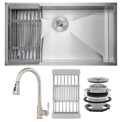 AKDY All-in-One 30-in x 18-in Brushed Stainless Steel Single Bowl Undermount Residential Kitchen Sink All-in-One Kit