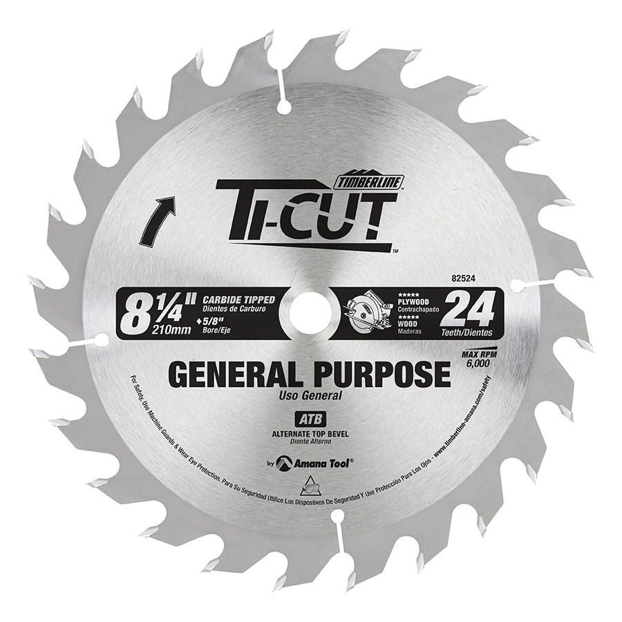 Timberline 82524 Ti-Cut™ General Purpose & Finishing 8-1/4″ Dia x 24T ATB, 10 Deg, 5/8 Bore Diamond Knockout