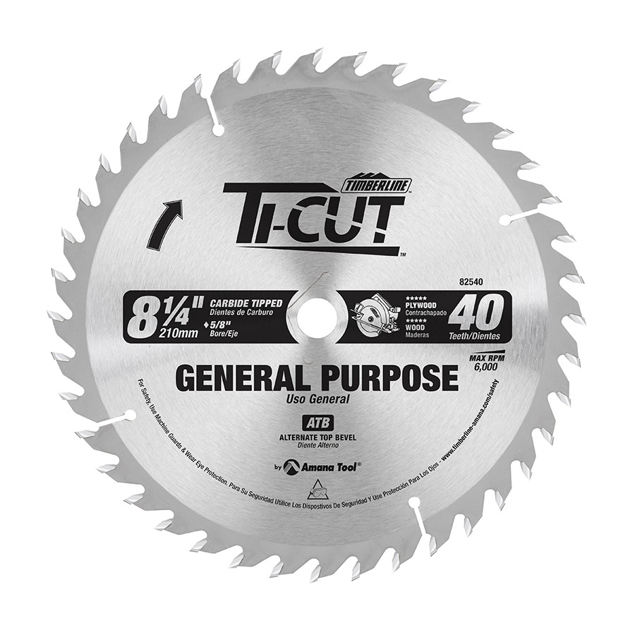 Timberline 82540 Ti-Cut™ General Purpose & Finishing 8-1/4″ Dia x 40T ATB, 10 Deg, 5/8 Bore Diamond Knockout