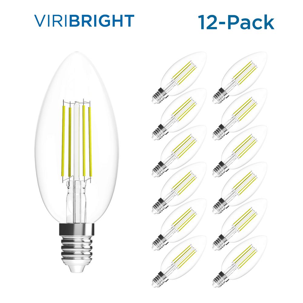 Viribright 35-Watt Equivalent B10 Dimmable E12 Candelabra Base LED Light Bulb Warm White (12-Pack)