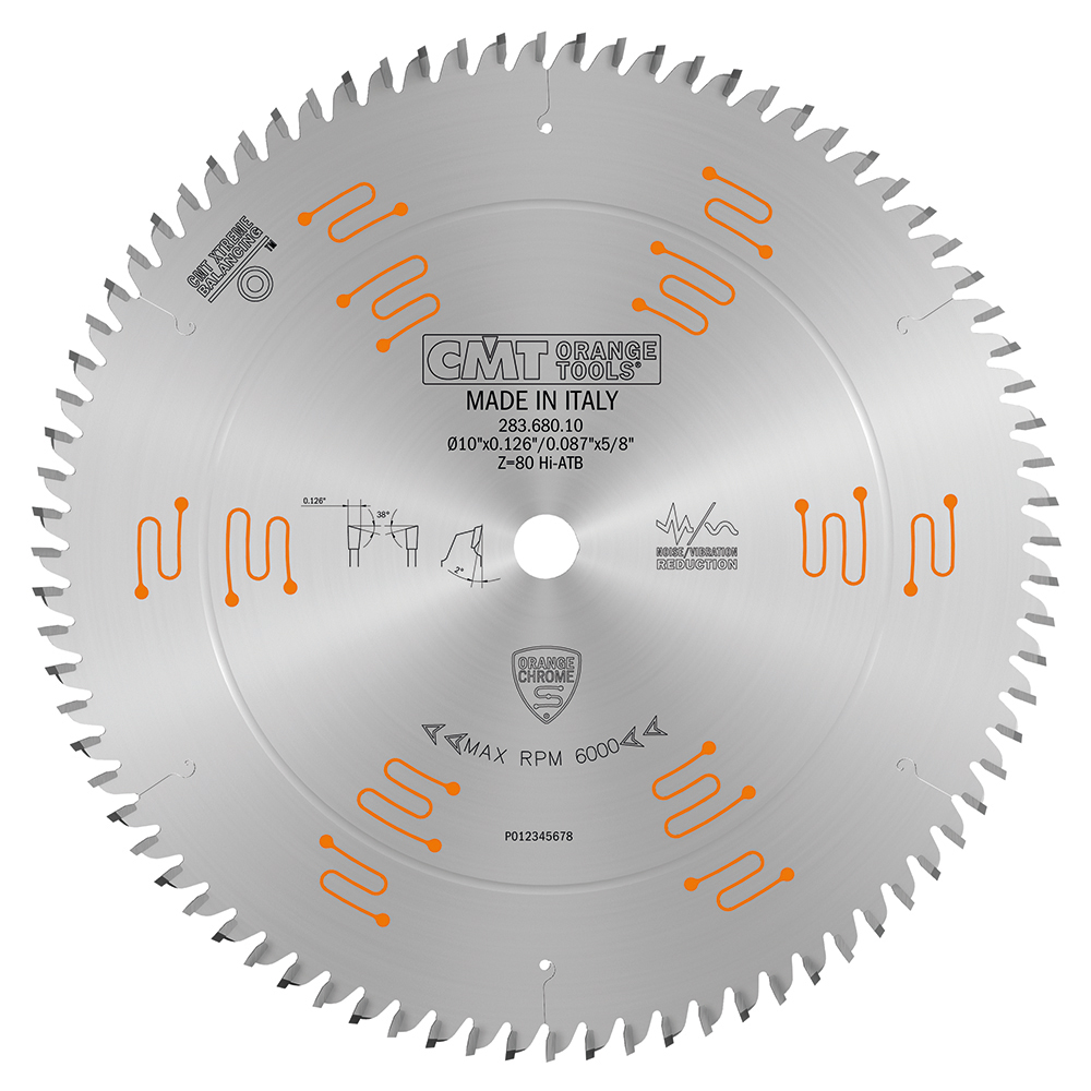 CMT 283.680.10 – ORANGE CHROME ULTIMATE PLYWOOD & MELAMINE BLADE 10″ x T80 HiATB