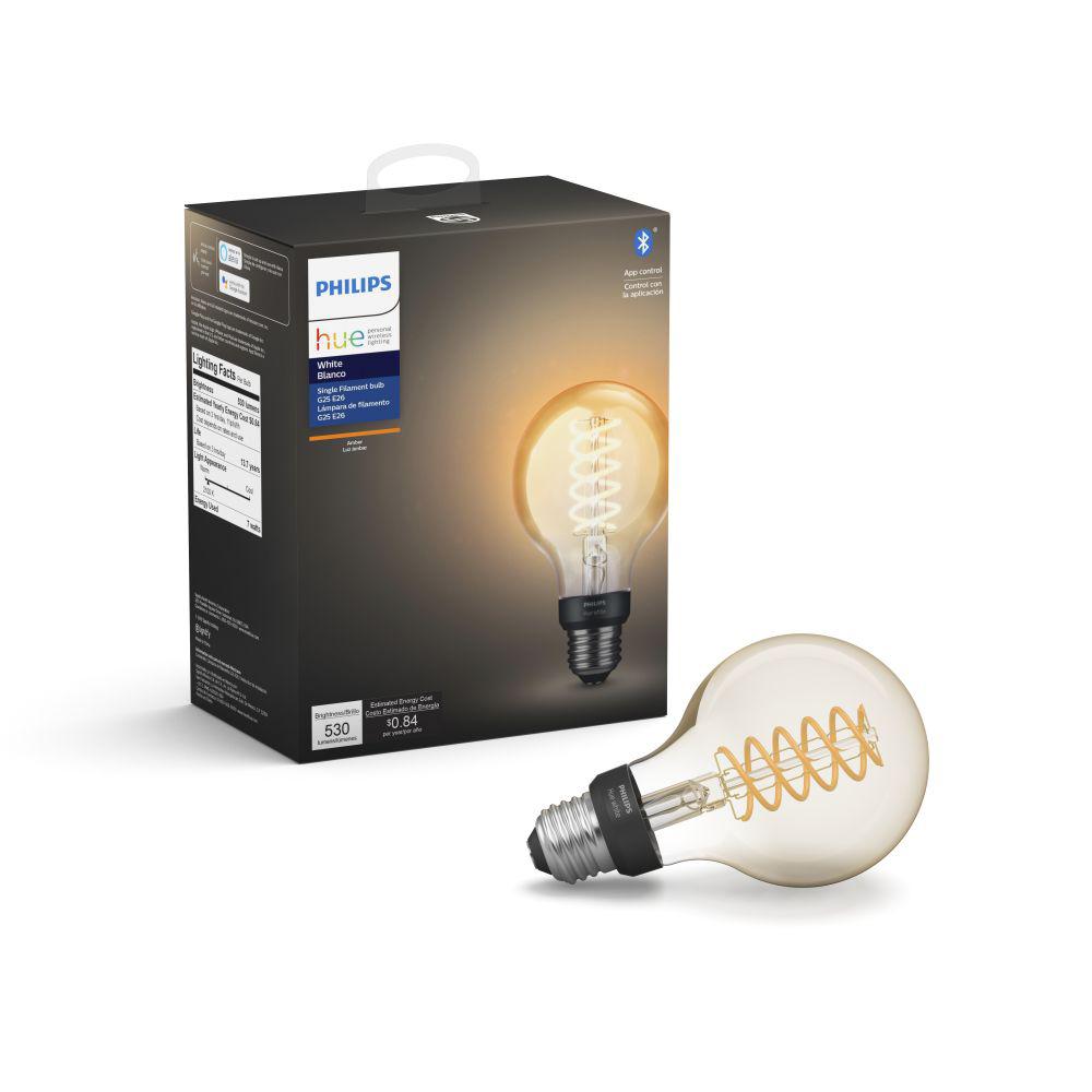 Philips Hue White G25 LED 40W Equivalent Dimmable Wireless Edison Smart Light Bulb with Bluetooth