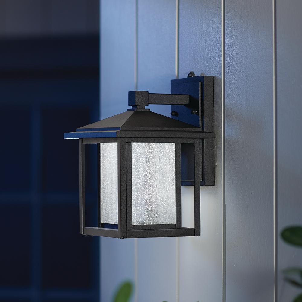 Black Outdoor Seeded Glass Dusk to Dawn Wall Lantern Sconce