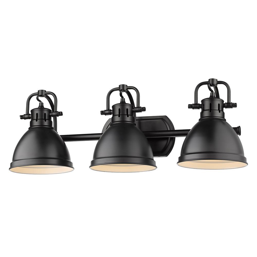 Duncan 3-Light Black Bath Light with Matte Black Shade