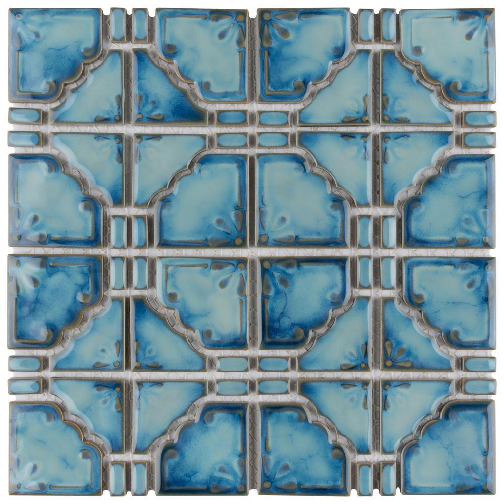 Merola Tile Moonbeam Diva Blue 12 in. x 12 in. Porcelain Mosaic Tile (9.79 sq. ft. / Case)