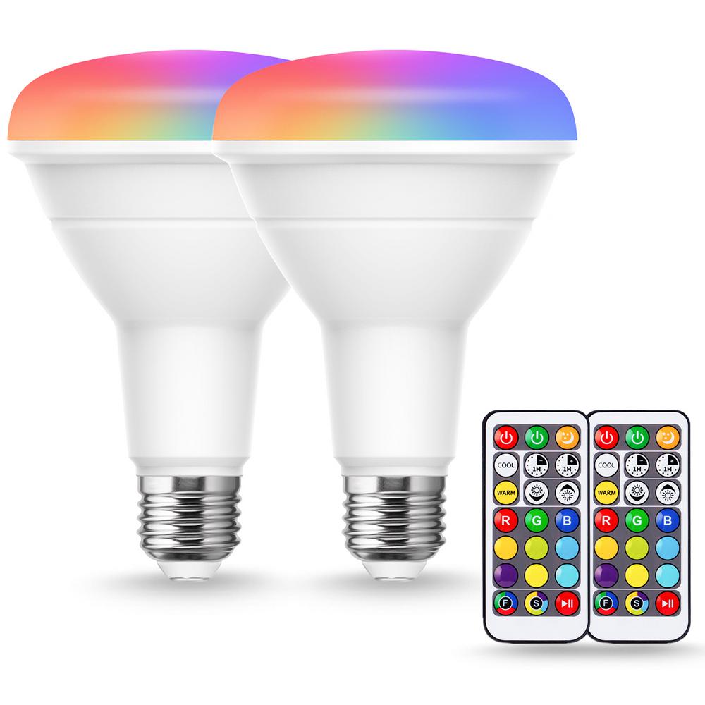 YANSUN 60-Watt Equivalent BR30 Dimmable Color Changing LED Light Bulb with Remote Control (2-Pack)