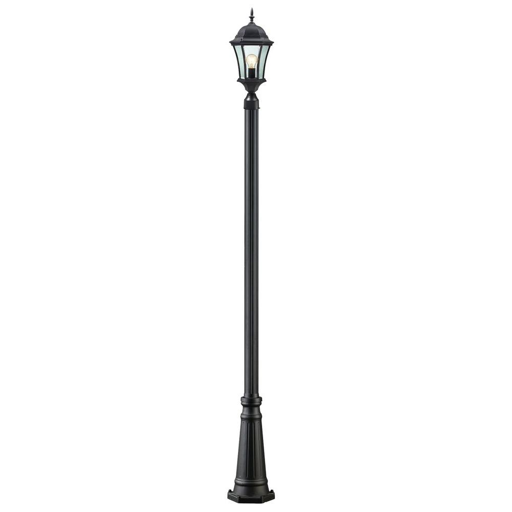 Lawrence 1-Light Black Classic Outdoor Lamp Post with Clear Beveled Glass Shade