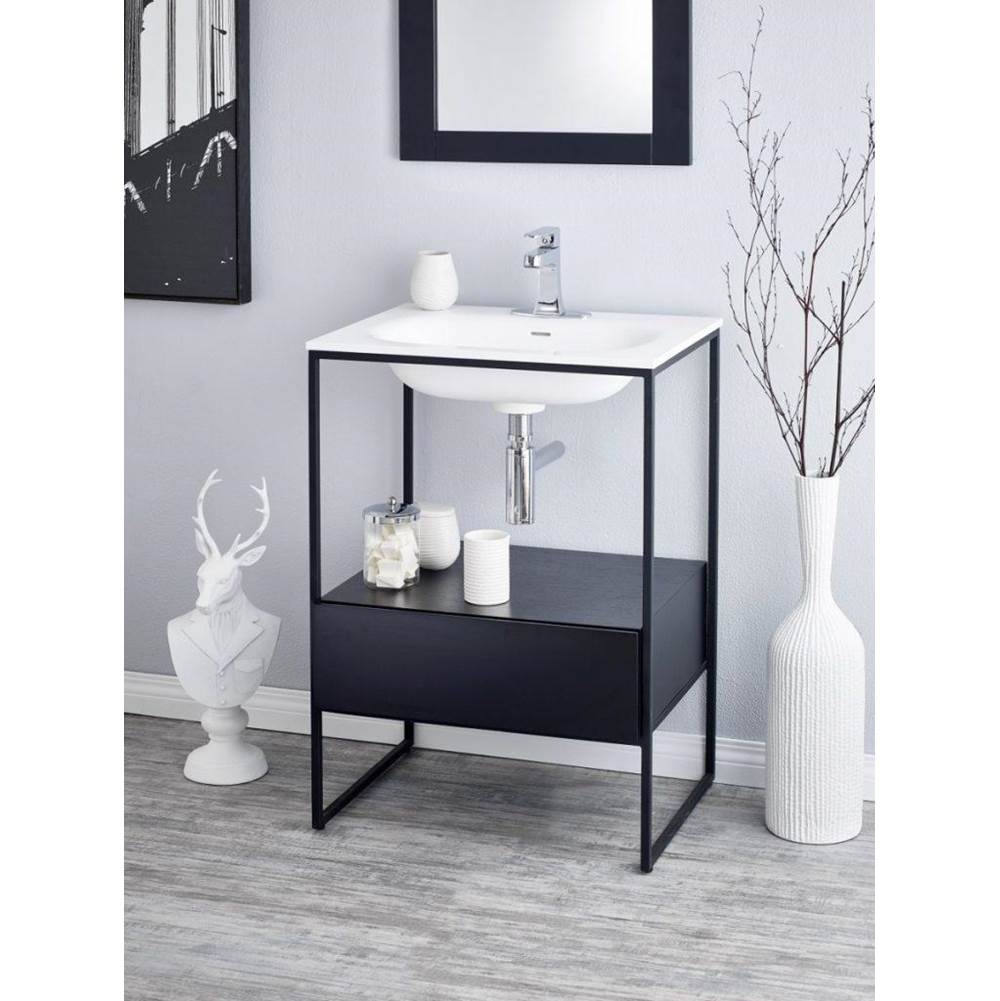 Cheviot 900-WH-1-BK Square Frame Console Sink - White, Black, Dark Oak