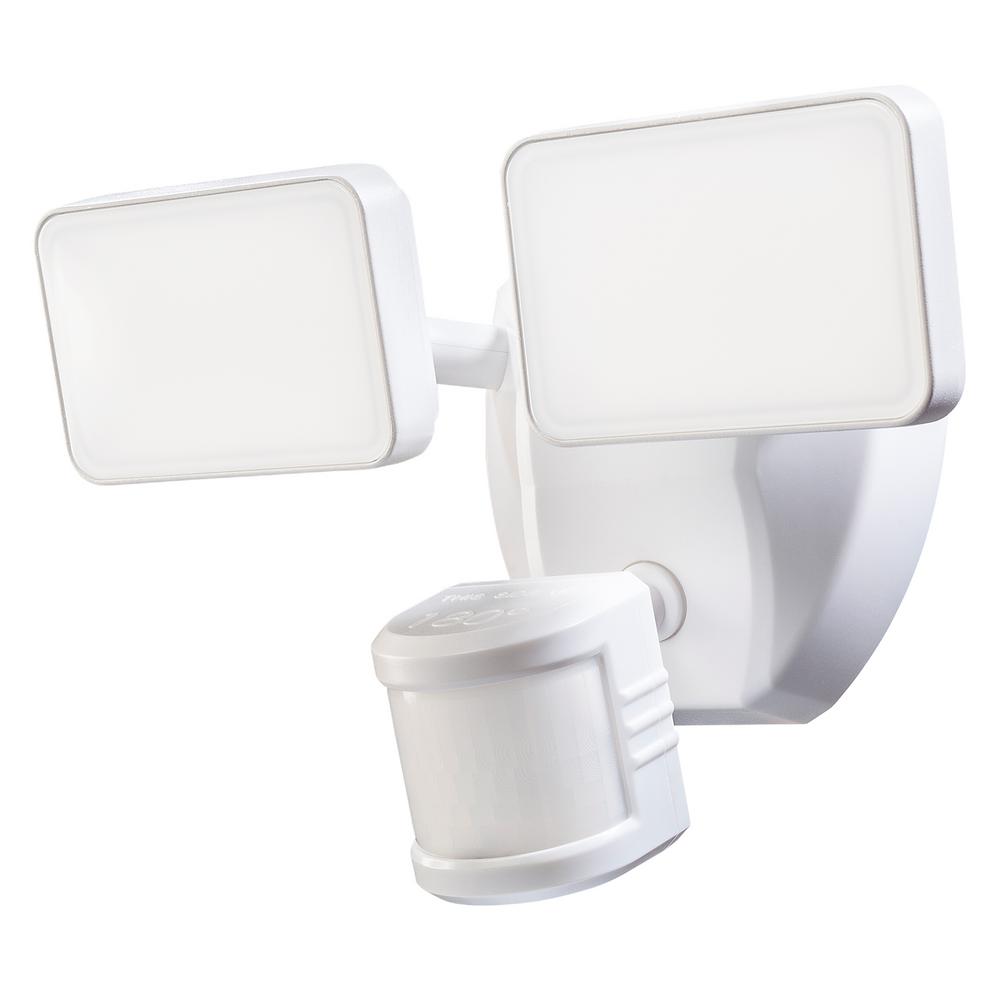 SECUR360 Wi-Fi Connected White Wired Twin Head Voice Activated Motion Activated Outdoor LED Security Flood Light 2000 Lumens