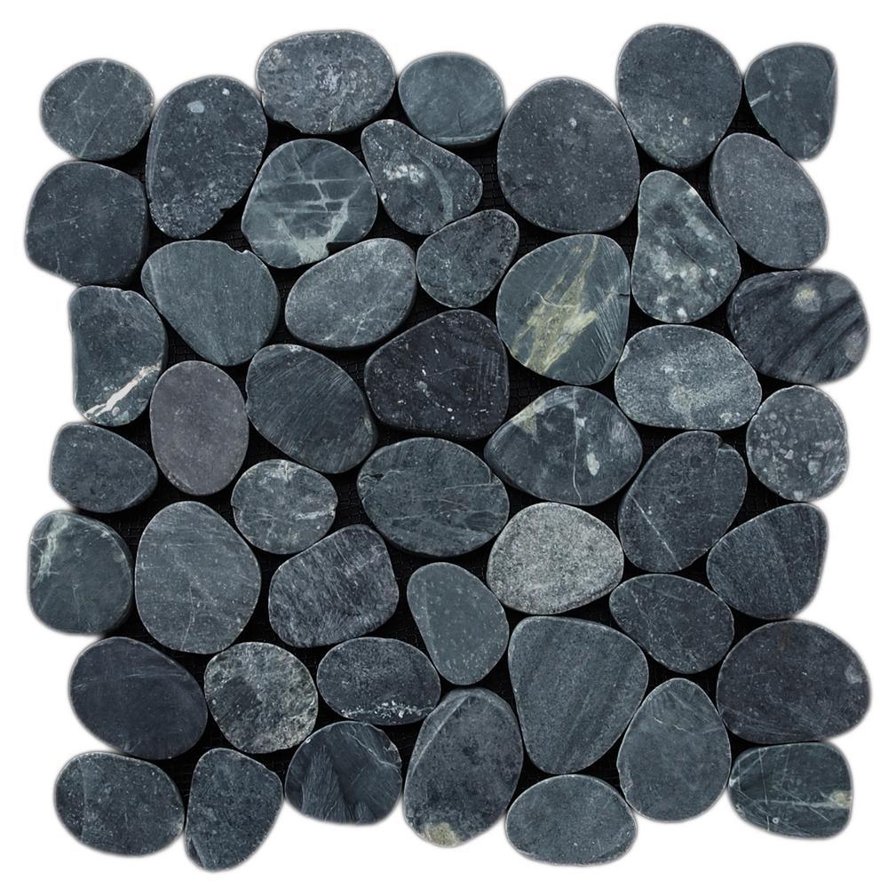 Cruz Bay Sliced Pebble Tile Black 11-1/2 in. x 11-1/2 in. x 9.5mm Honed Pebble Mosaic Tile (10.12 sq. ft. / case)