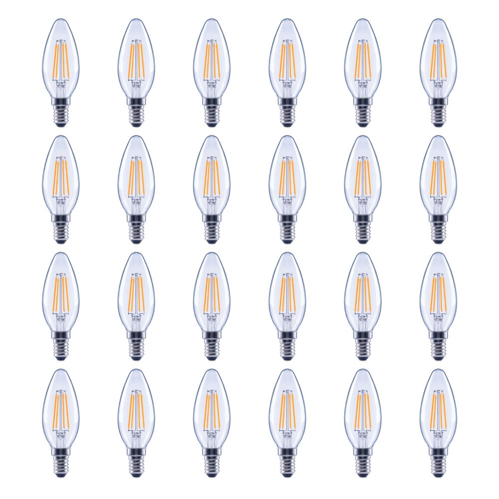 60-Watt Equivalent B11 Candelabra Glass Vintage Decorative Edison Filament Dimmable LED Light Bulb Daylight (24-Pack)
