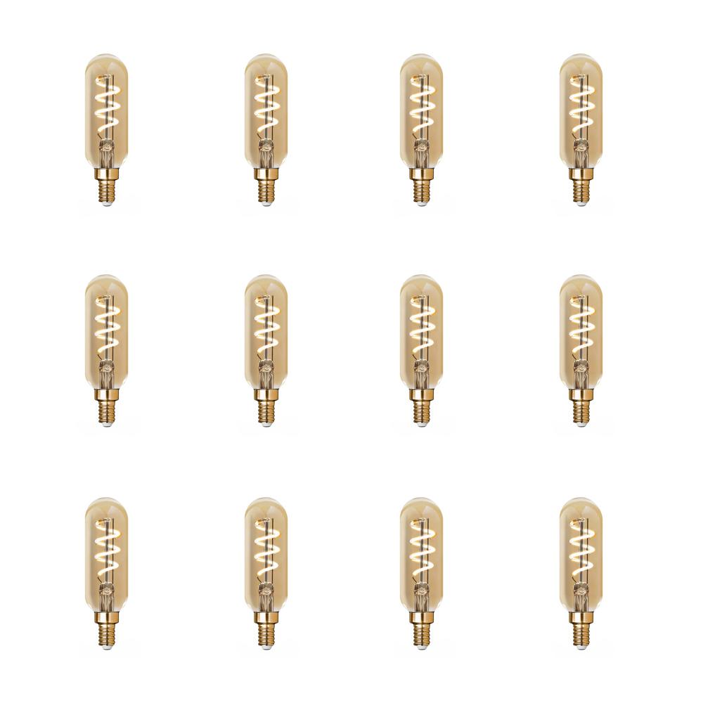 Feit Electric 25-Watt Equivalent T6 Candelabra Dimmable LED Amber Glass Vintage Light Bulb with Spiral Filament Warm White (12-Pack)