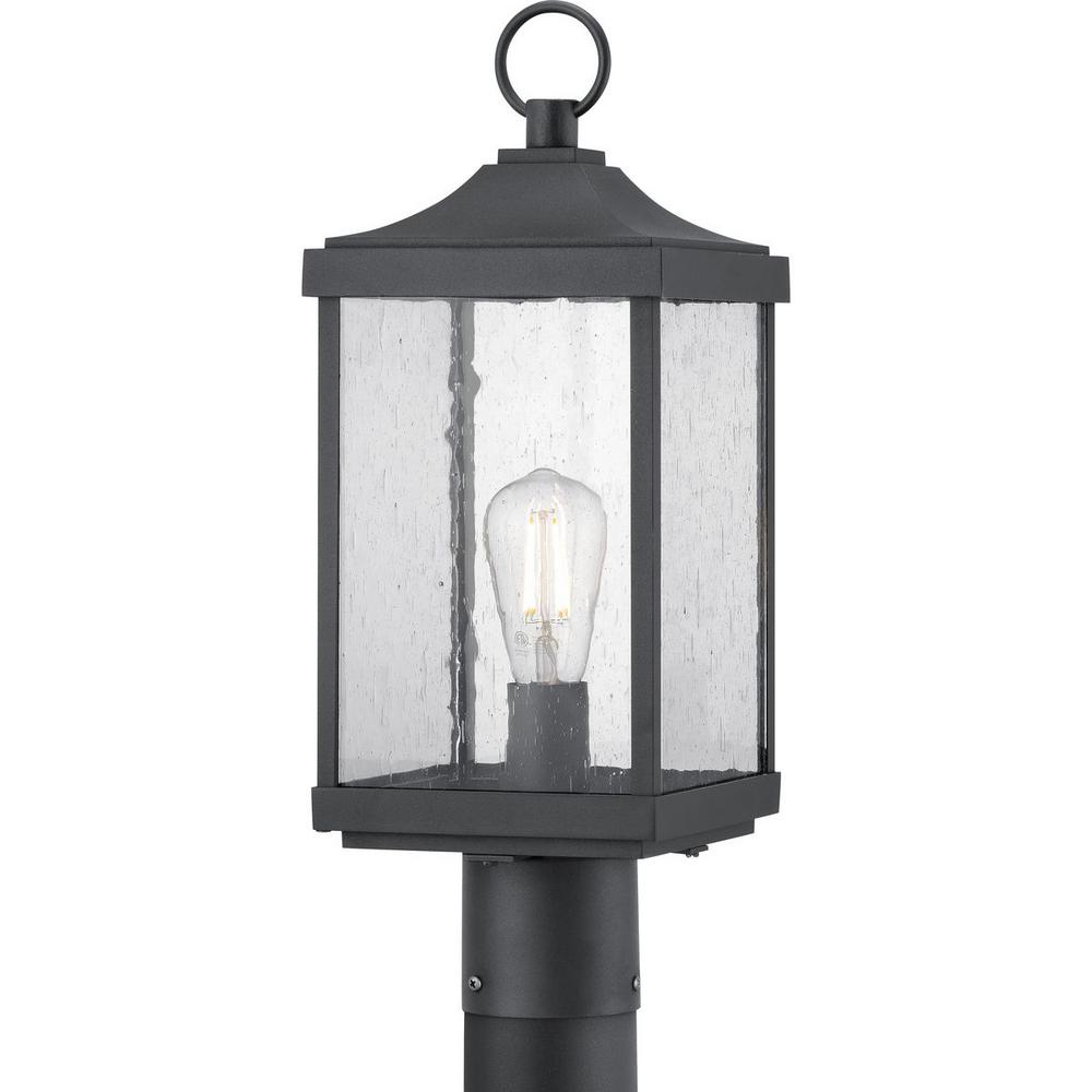 Park Court 1-Light Textured Black Outdoor Post Lantern with Clear Seeded Glass