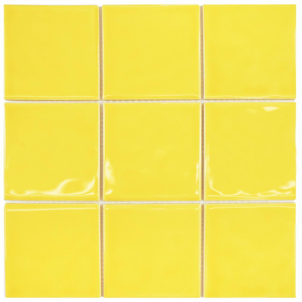 Merola Tile Twist Square Yellow Lemon 11-3/4 in. x 11-3/4 in. Ceramic Mosaic (9.79 sq. ft. /Case)