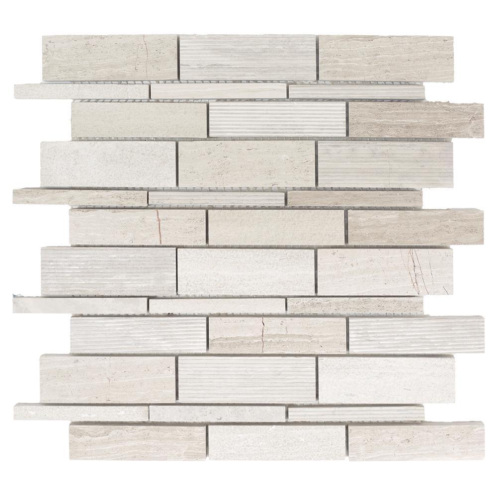 Jeffrey Court Tranquil Stone Grey 10.75 in. x 12.875 in. x 9.5 mm Interlocking Textured Limestone Mosaic Tile