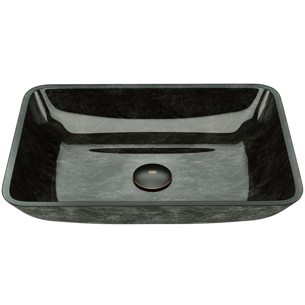 VIGO Onyx Handmade Glass Rectangle Vessel Bathroom Sink in Gray Onyx