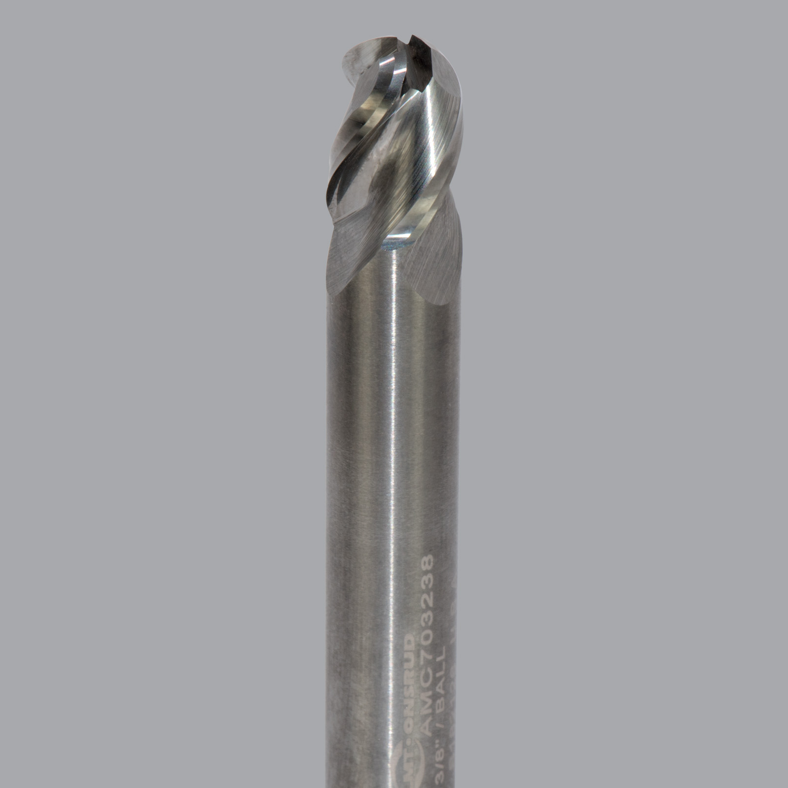 Onsrud AMC703239 Solid Carbide end mill 3FL 3/8 x 1/2 x 2-1/2 OAL Ball CR For ISO N Non-Ferrous, Aluminum, Brass, Bronze, Copper, 3/8 Shank, ZrN Coated