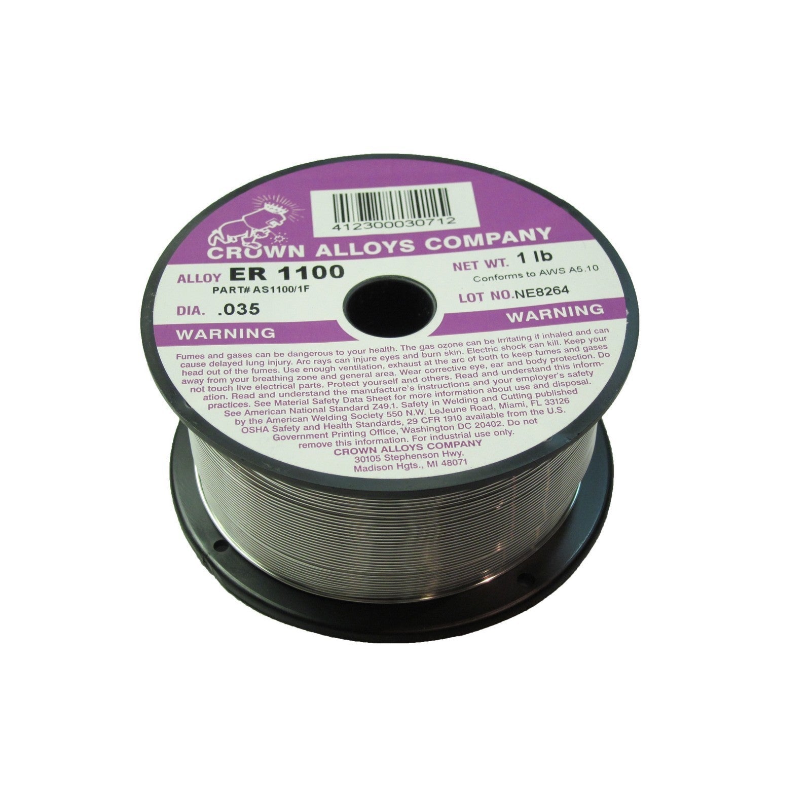 Crown Alloy .035 x 1# ER 1100 Aluminum MIG 1 lb SPOOL (AS1100/1F)