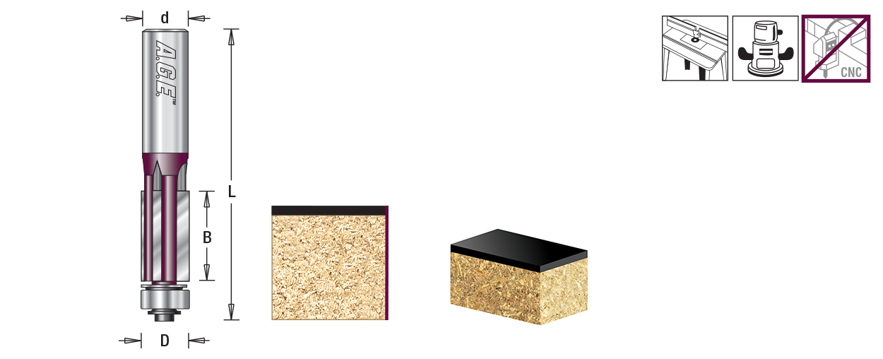 AGE MD215 Flush Trim 1/2 Dia x 1/2 x 1/4″ Shank 3-Flute