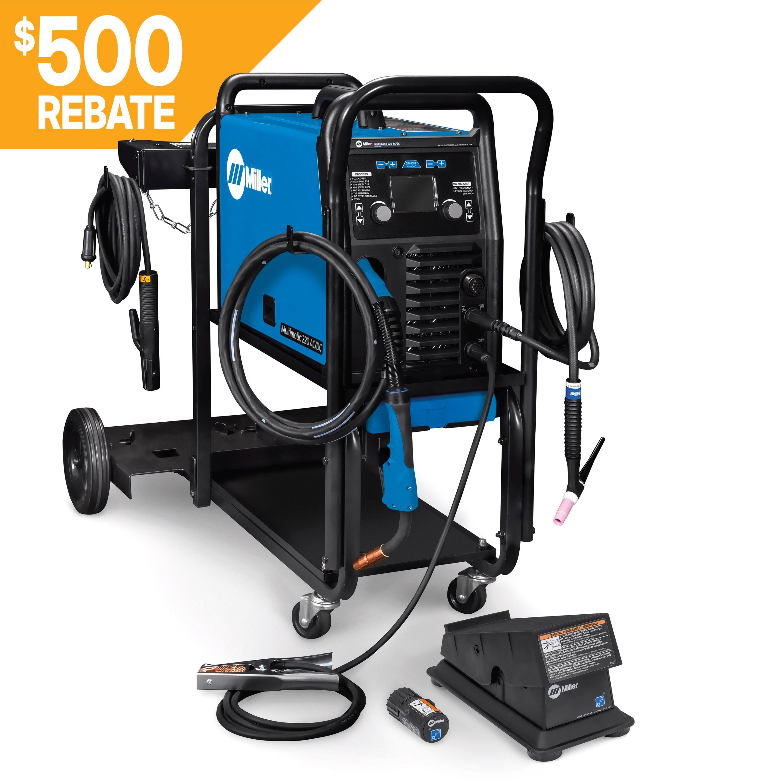 Miller Multimatic 220 AC/DC Welder w/Dual Cart and Wireless Foot Control (951000104)