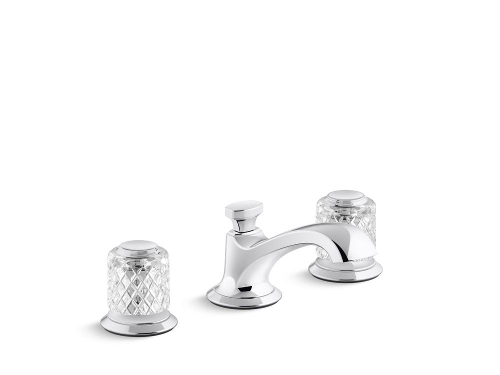 Kallista P25050-SLC Script Decorative Lavatory Bathroom Sink Faucet, Low Spout, Saint-Louis Clear Crystal Knob Handles