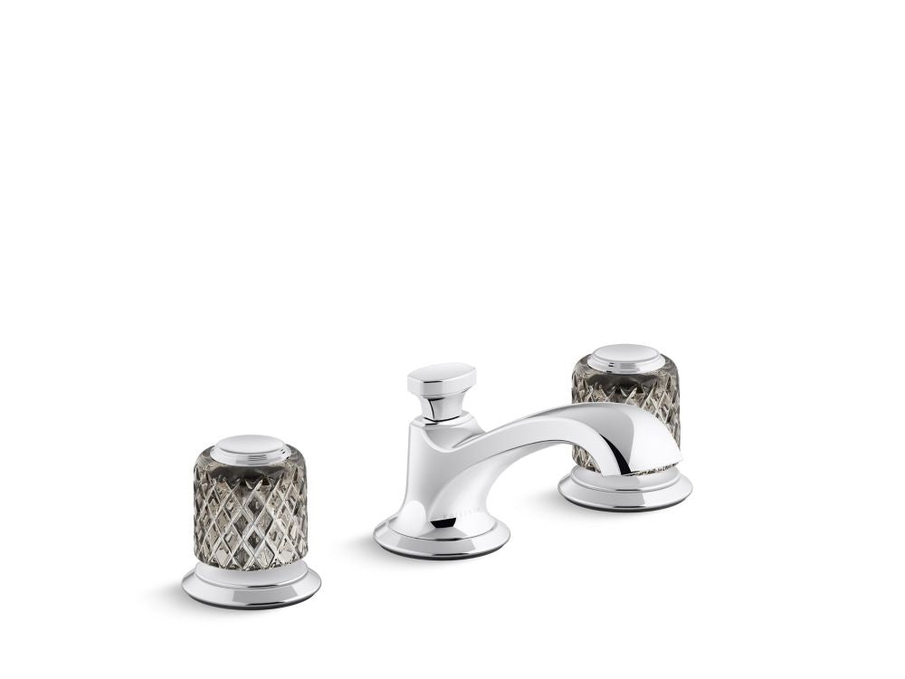 Kallista P25050-SLG Script Decorative Lavatory Bathroom Sink Faucet, Low Spout, Saint-Louis Flannel Grey Crystal Knob Handles