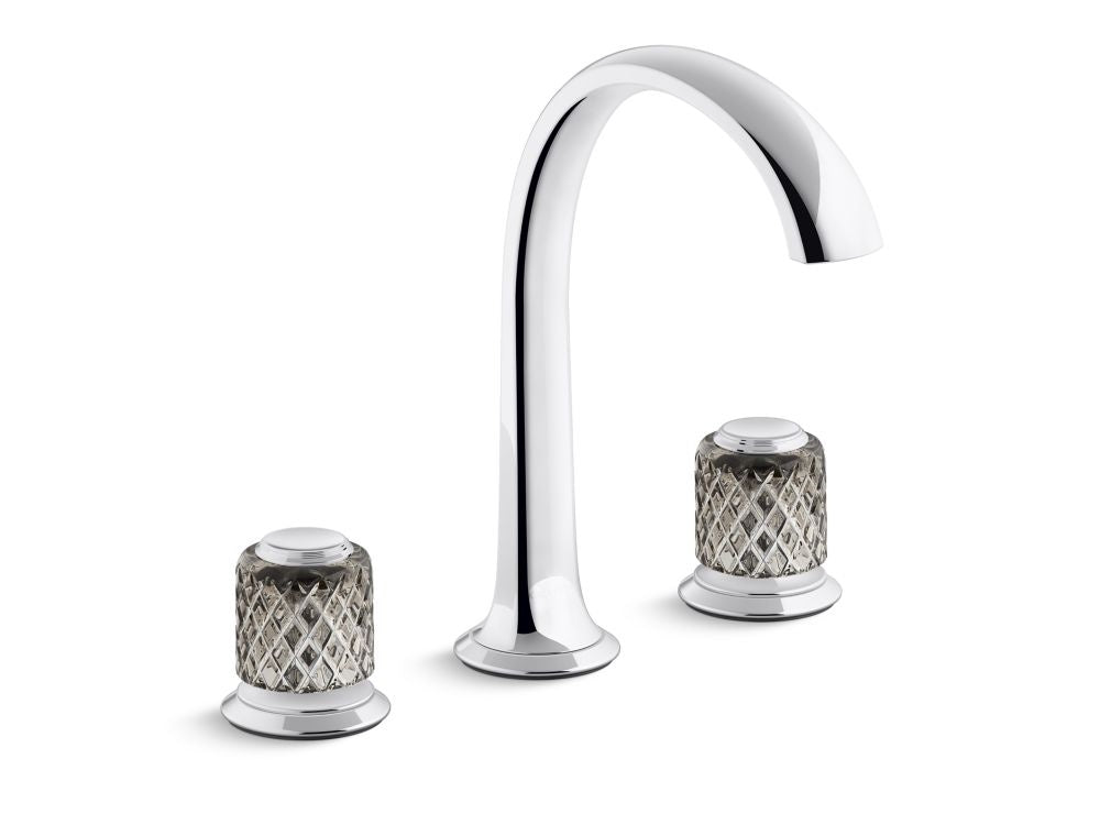 Kallista P25051-SLG Script Decorative Lavatory Bathroom Sink Faucet, Arch Spout, Saint-Louis Flannel Grey Crystal Knob Handles