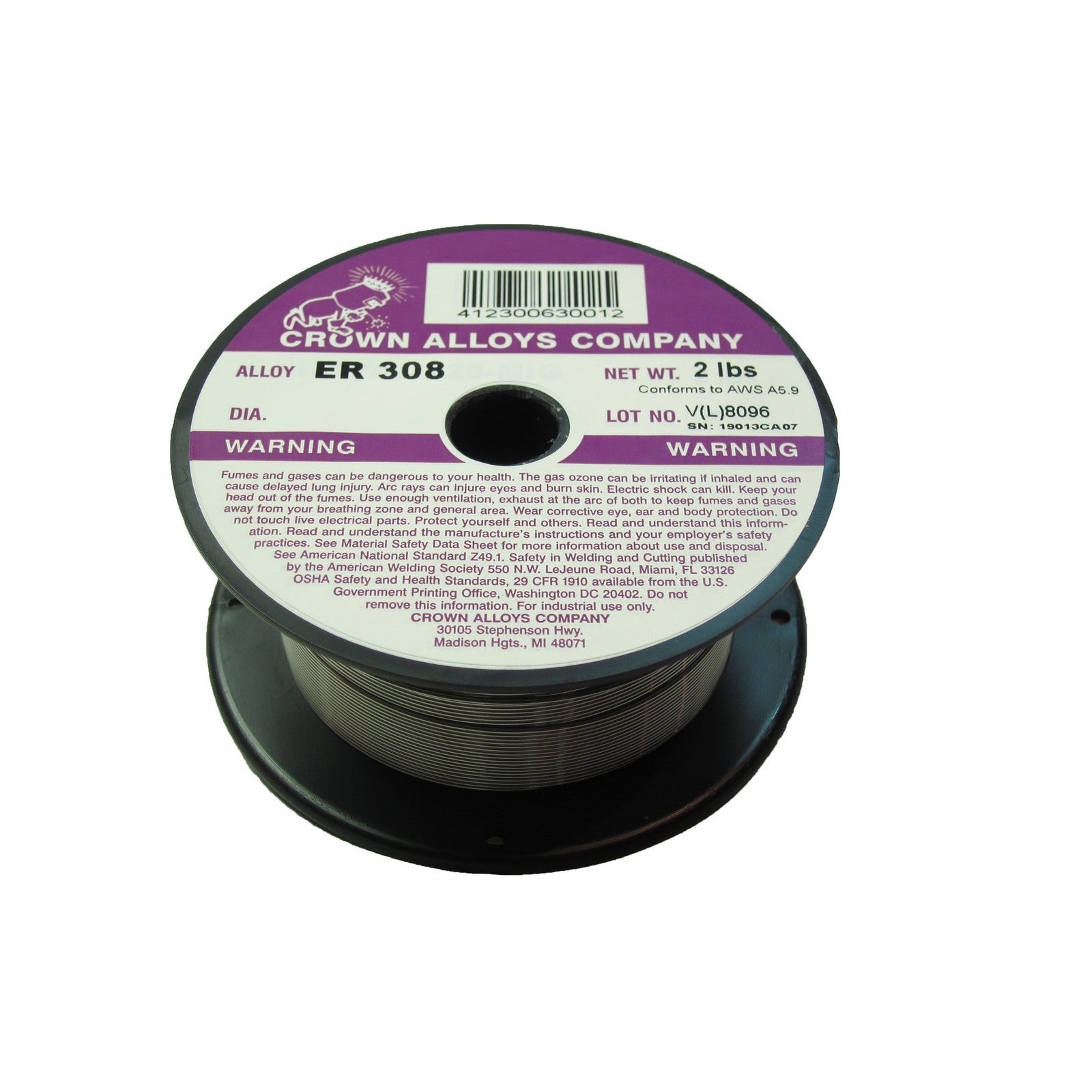 Crown Alloy 1/16 x 2# ER 308 Stainless Steel MIG 2 lb SPOOL (SS308/1L)