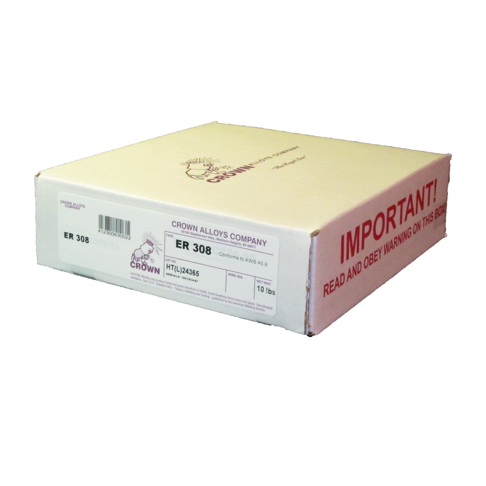 Crown Alloy .030 x 8" ER 308 Stainless Steel MIG 10 lb SPOOL (SS308/2E)
