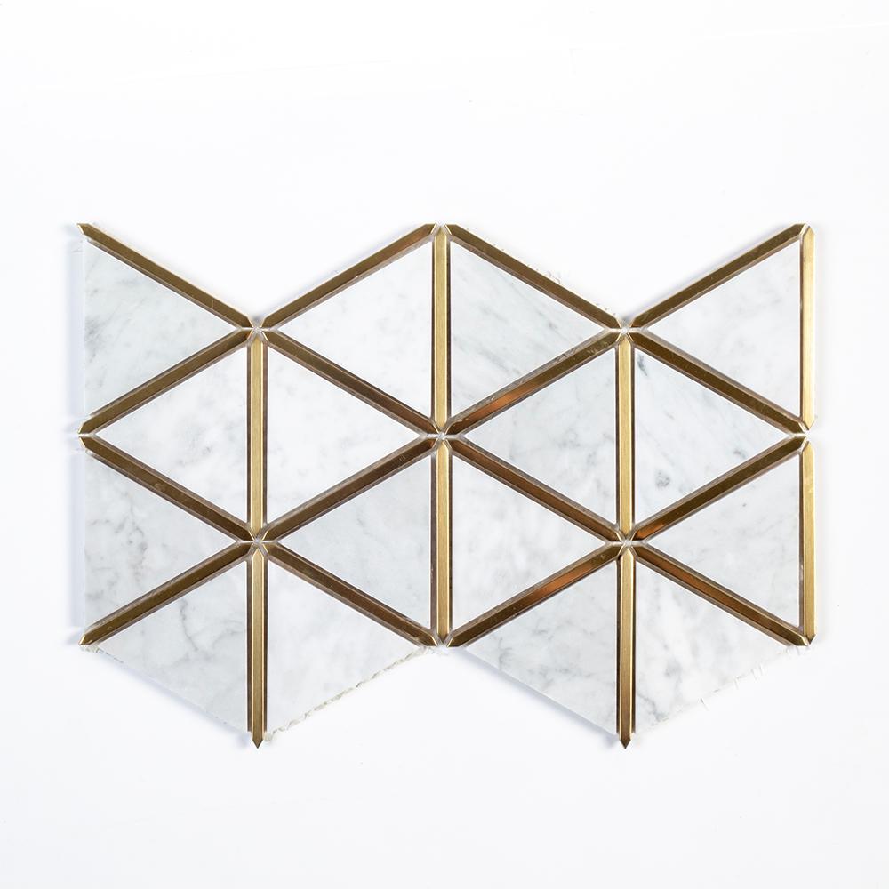 Jeff Lewis Larchmont Metallic 8.5 in. x 14.5 in. x 8 mm Geometric Marble with Metal Mosaic Tile