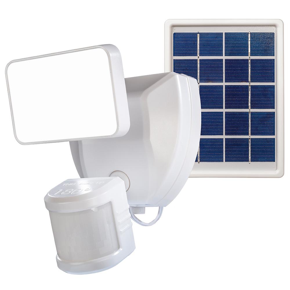 SECUR360 Voice Activated Wi-Fi Connected White Motion Activated Solar Operated Integrated LED Outdoor Security Flood Light