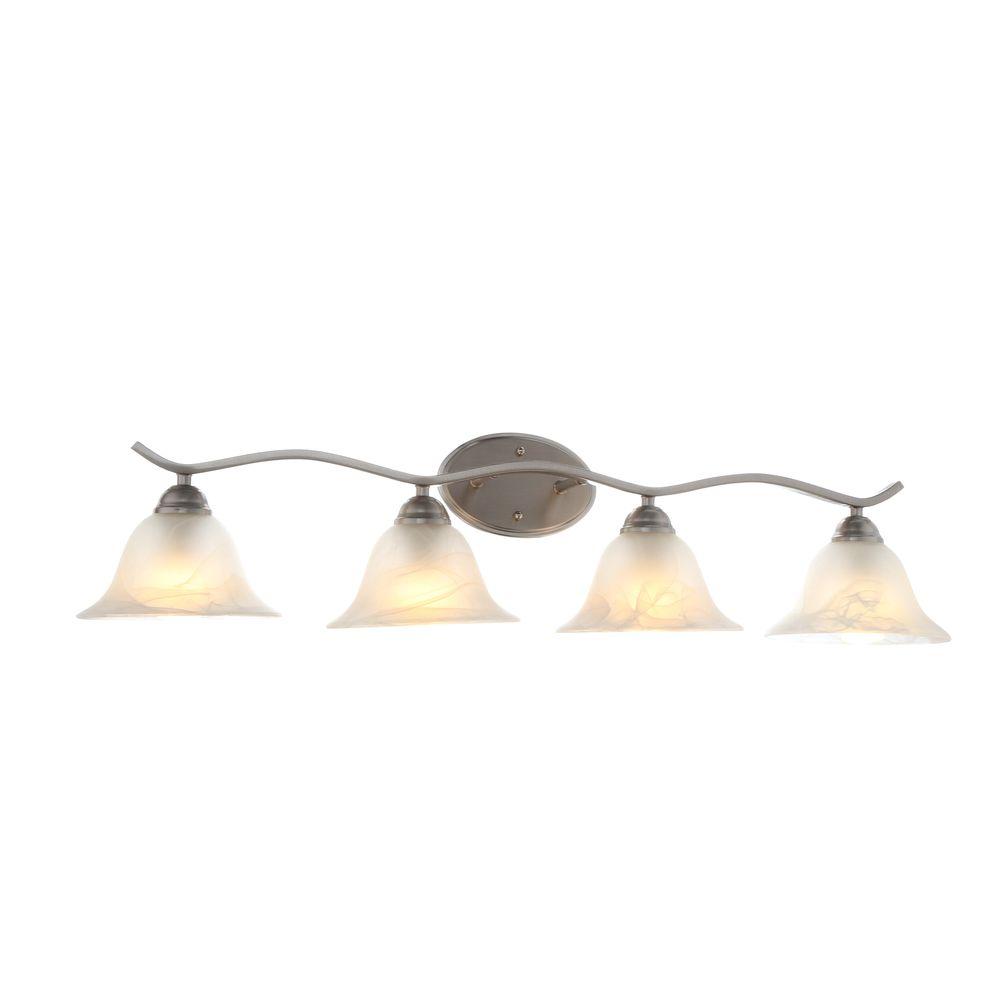 Andenne 4-Light Brushed Nickel Bath Vanity Light with Bell Shaped Marbleized Glass Shades