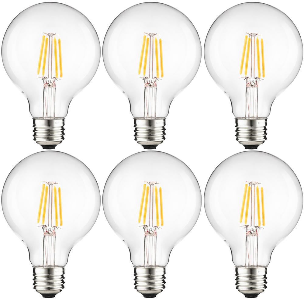 Sunlite 75-Watt Equivalent G25 Dimmable Edison Filament Clear LED Light Bulb, Cool White 4000K (6-Pack)