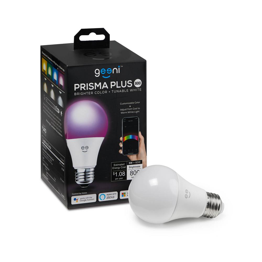 Geeni 60-Watt Equivalent Prisma Plus 800 A19 Dimmable and Tunable White LED Light Bulb Multicolor Wi-Fi Smart 2000-6500K