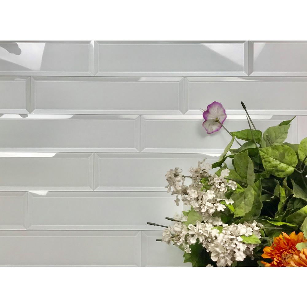 ABOLOS Frosted Elegance White Subway 3 in. x 12 in Glossy Glass Subway Tile (1 sq. ft.)