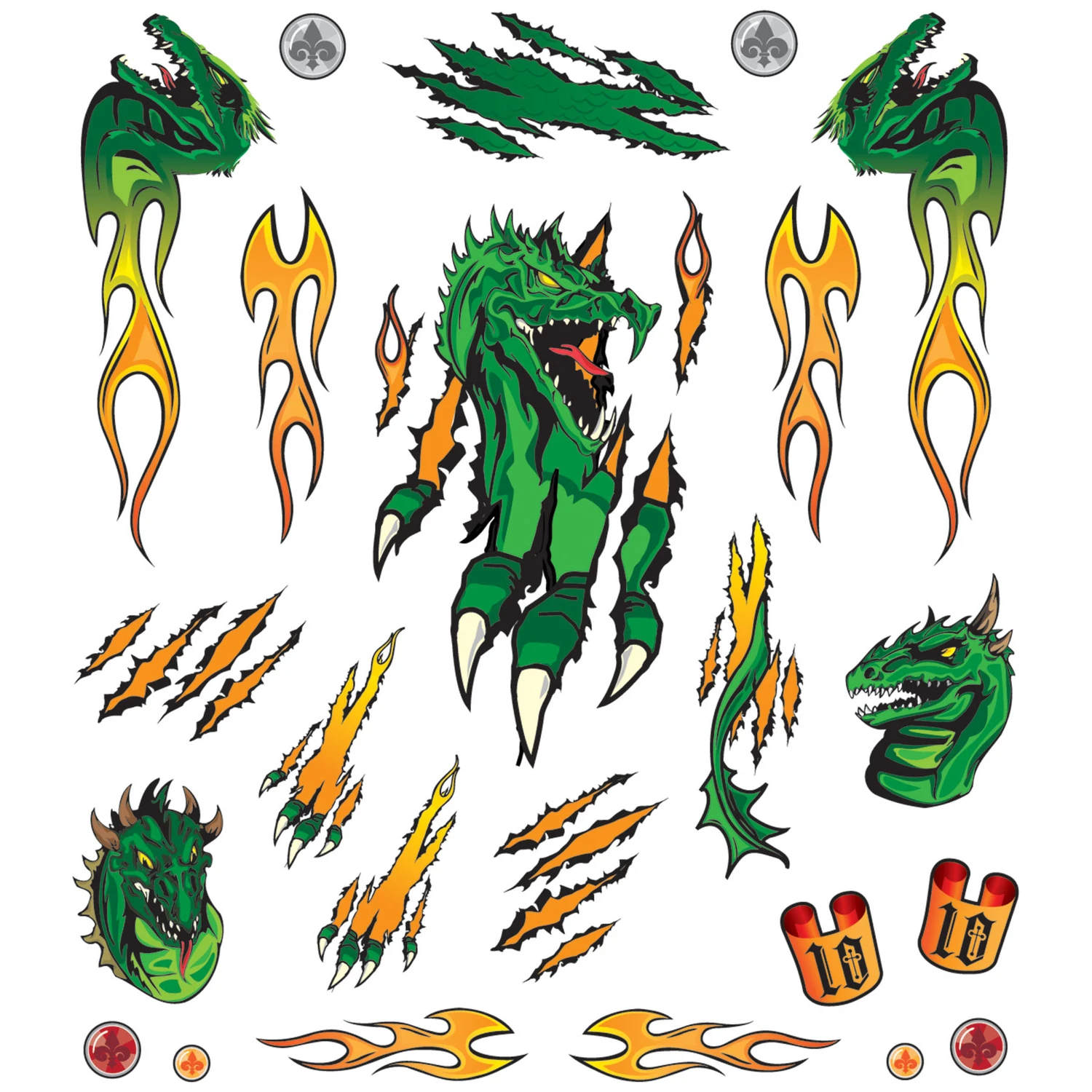 Flaming Dragon Dry Transfer Decal 4" X 5" Sheet For Customization