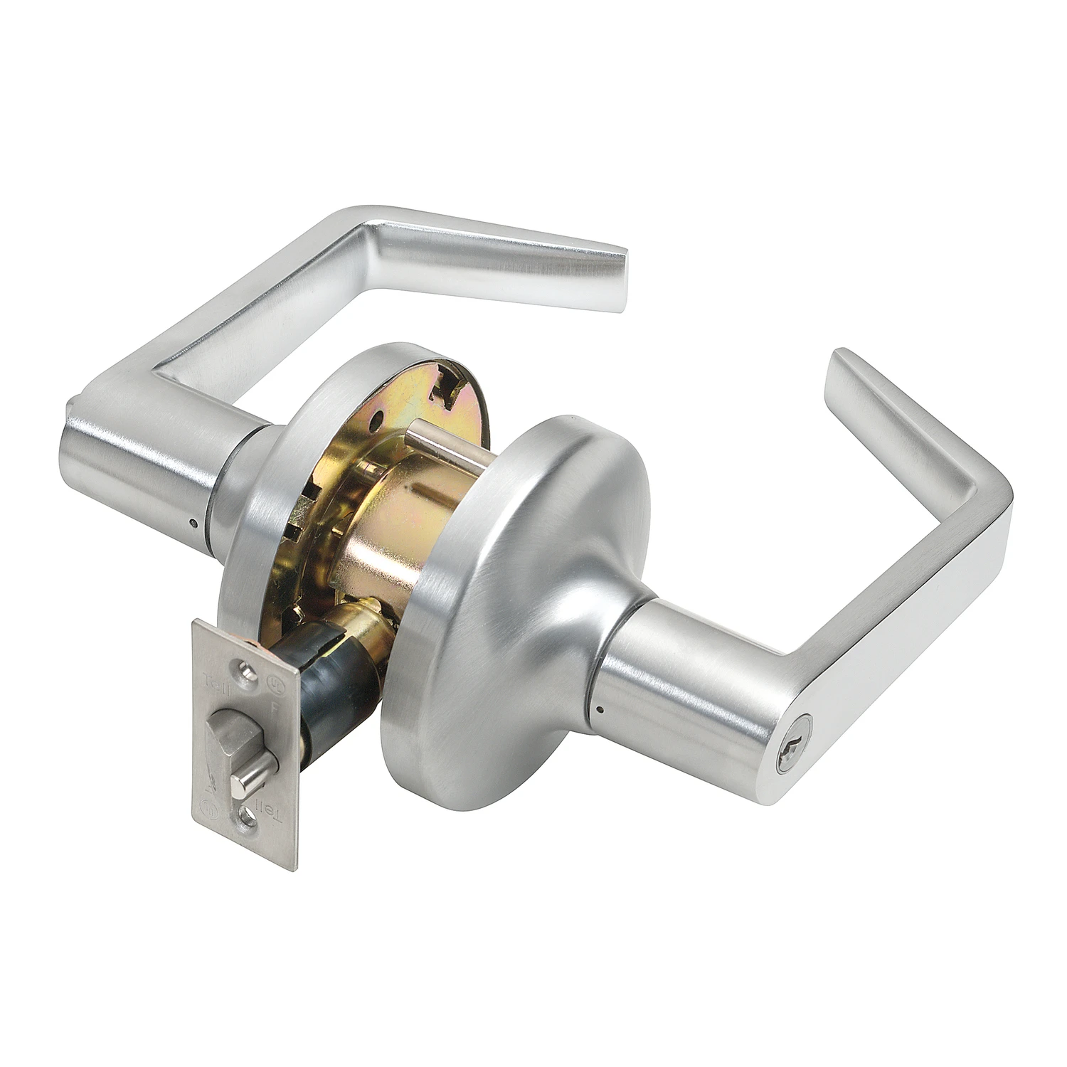 Brushed Chrome Entry Lever Lock With Keyed Cylinder And Satin Finish