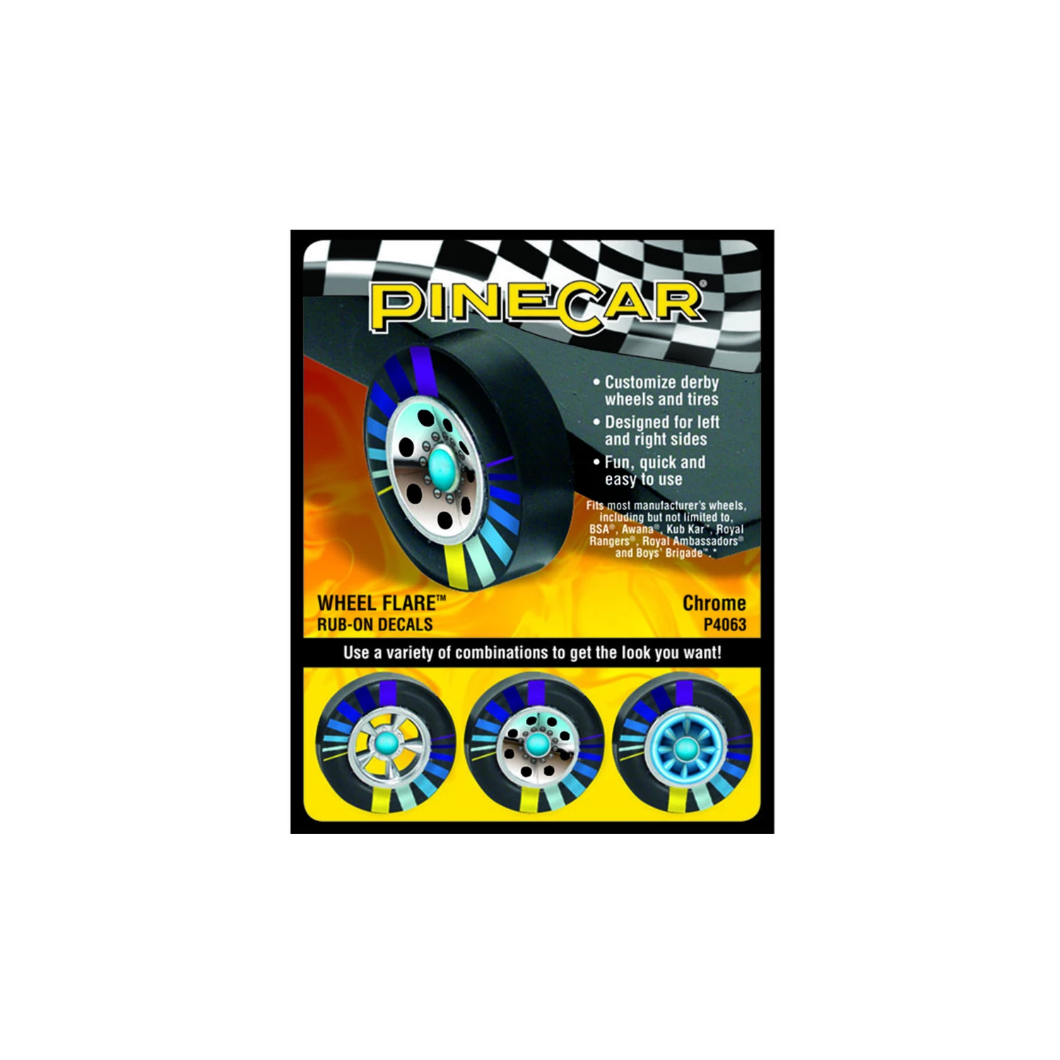 Derby Wheel Flare Dry Transfer Decals - Multicolored Chrome Design